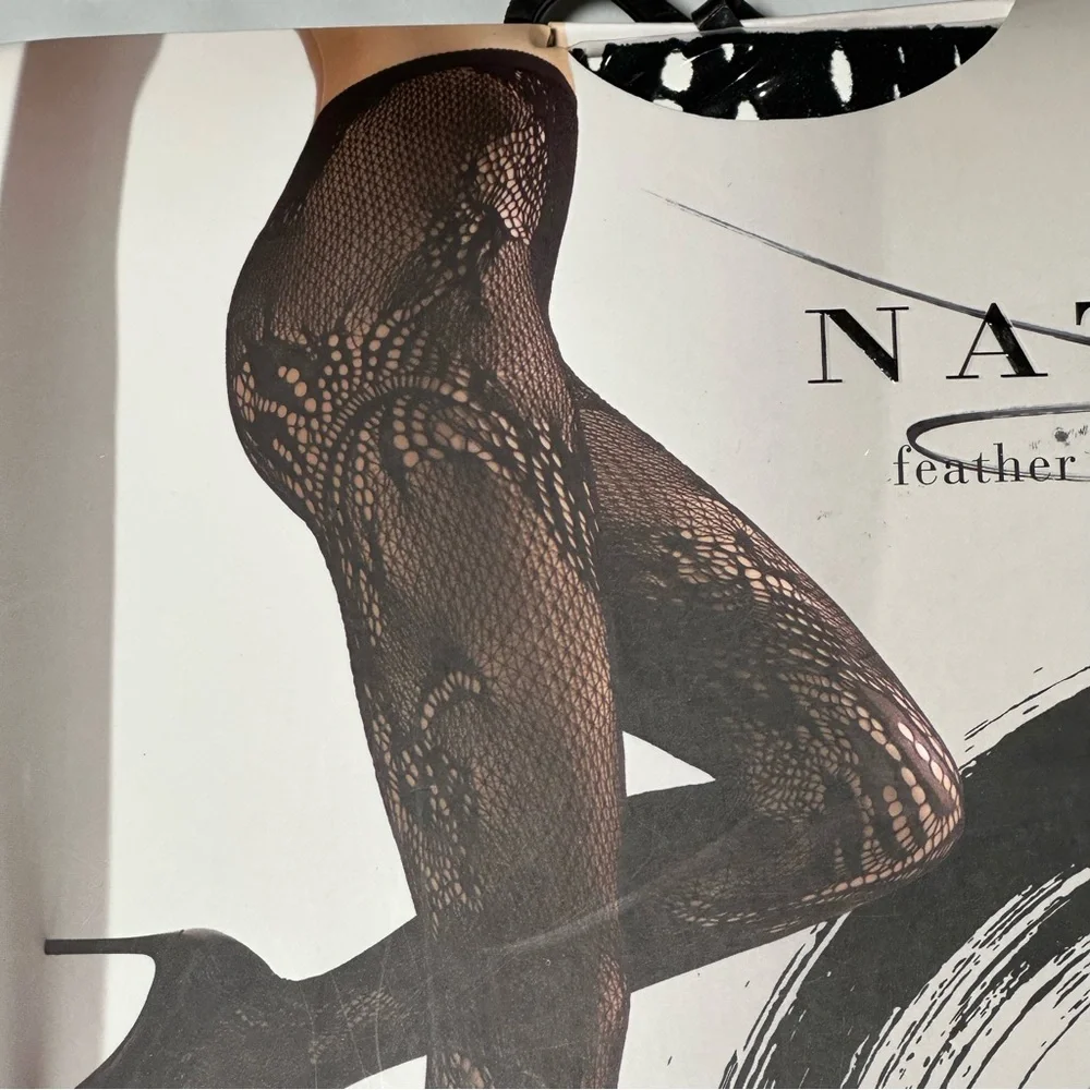 Natori Feather Lace Net Tights‎ Black Small S Fishnet Hosiery Nordstrom New